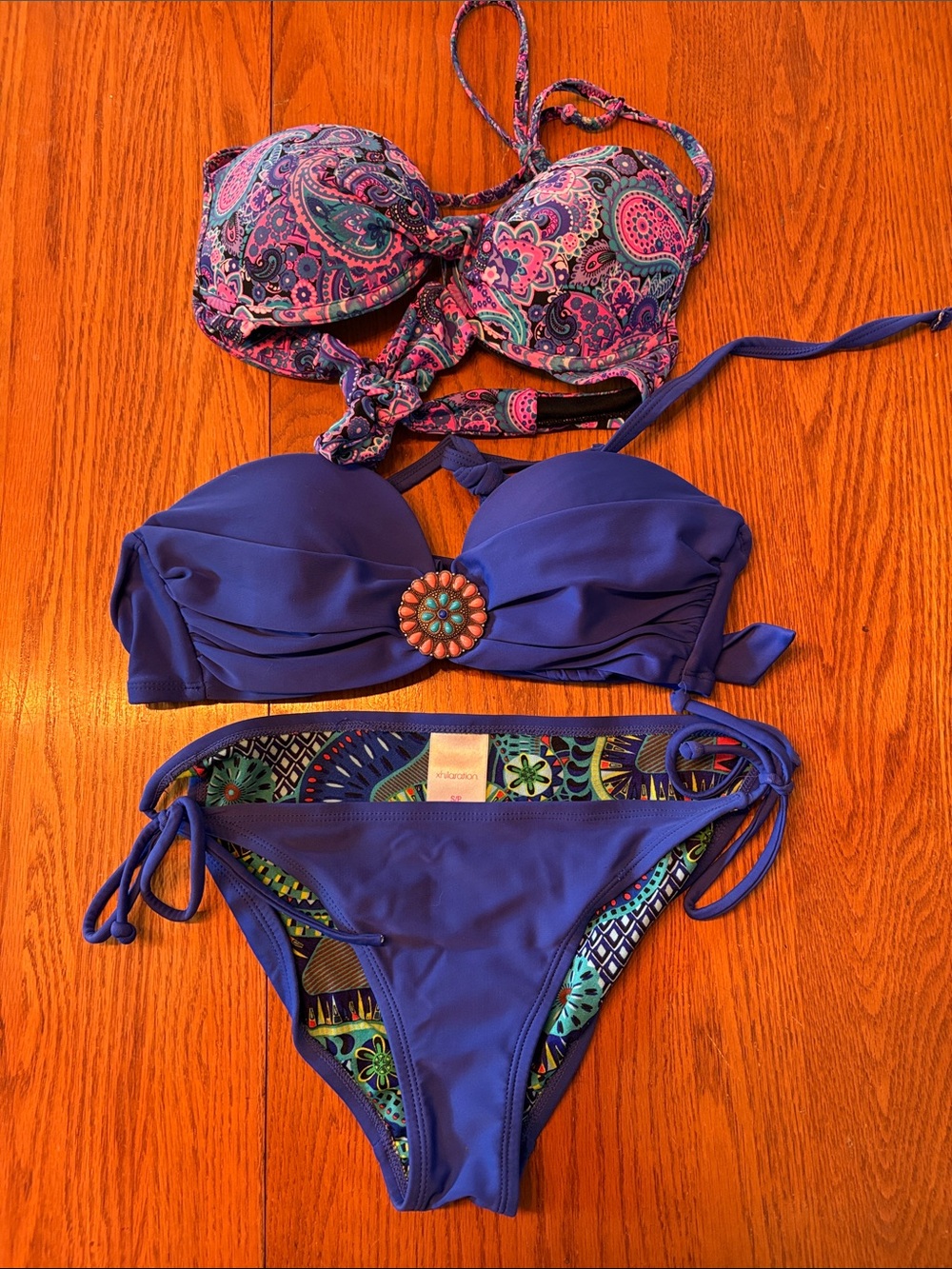 (5/$20) Women’s Blue Halter Bandeau Bikini Set with Two Tops